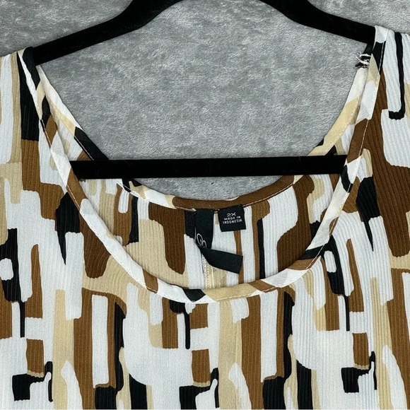 Essentials By Milano 2X Tank Top Shirt Brown Abstract Sleeveless Scoop Neck - Picture 3 of 5